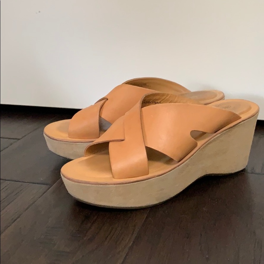 ❤️Kork Ease Wedge Sandals Tan Leather Slides 7
